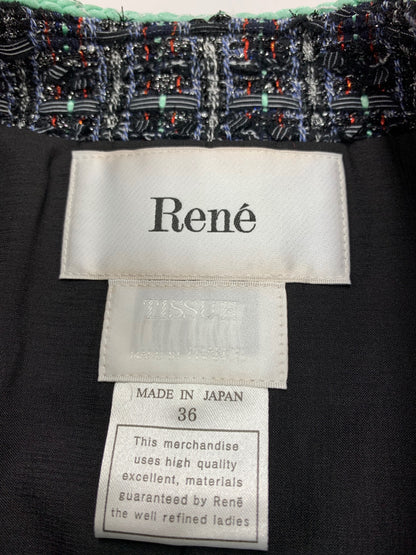 ルネ 6023340 ジャケット 36 パープル TISSUE社製ツイード ノーカラー パールボタン ITUUV5WTWR8C