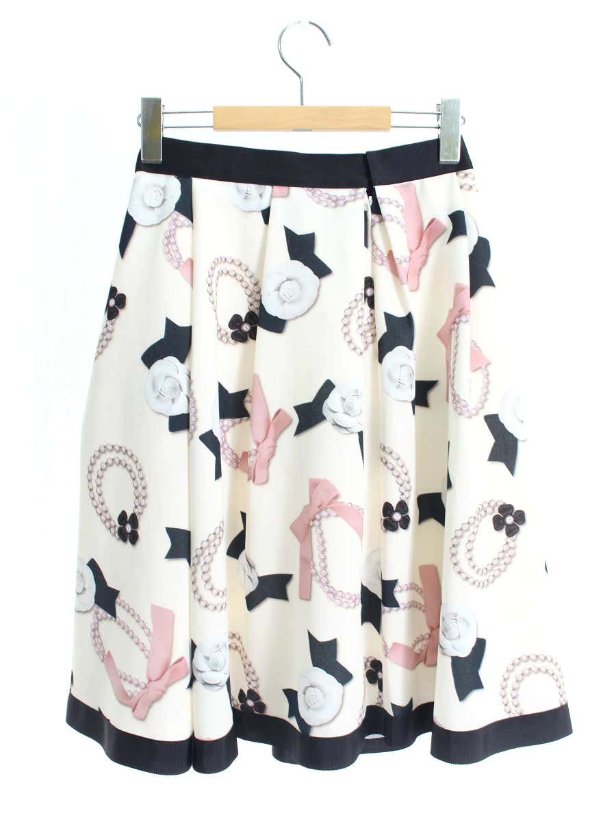 エムズグレイシー Pearl Motif Skirt 817554 スカート 38 ホワイト パールモチーフ | 中古ブランド品・古着通販ビープライス