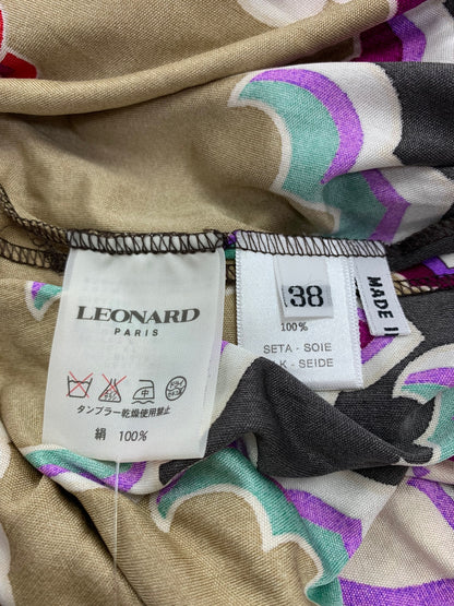 レオナールパリ ワンピース 38 グレー/ベージュ シルク フラワープリント MADE IN ITALY ITCRYWWIKQNW