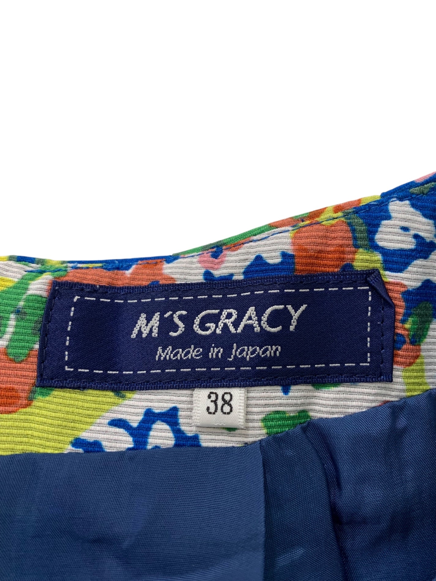 エムズグレイシー 017319 スカート 38 ブルー ガーデンプリント リボン IT3P4THF4ET4