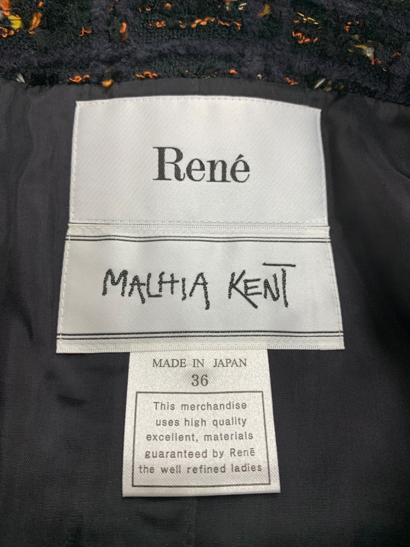 ルネ MALHIA KENT 6133150 ノーカラーコート 36 ブラック マリアケント ツイード IT29HHIZS7T6