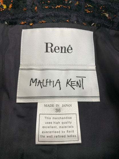 ルネ MALHIA KENT 6133150 ノーカラーコート 36 ブラック マリアケント ツイード IT29HHIZS7T6