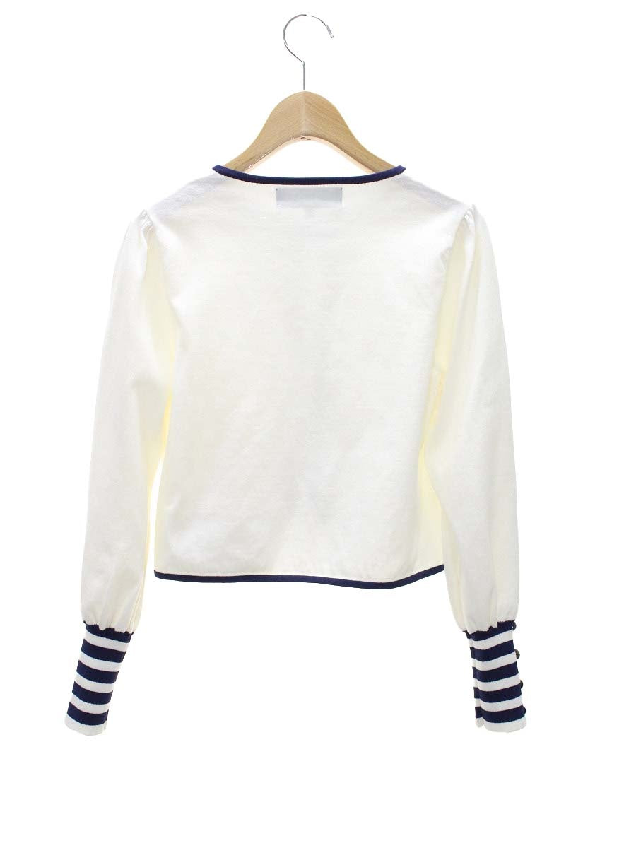 エムズグレイシー 018306 カーディガン 38 ホワイト ボーダー ITWIDKJDISNA