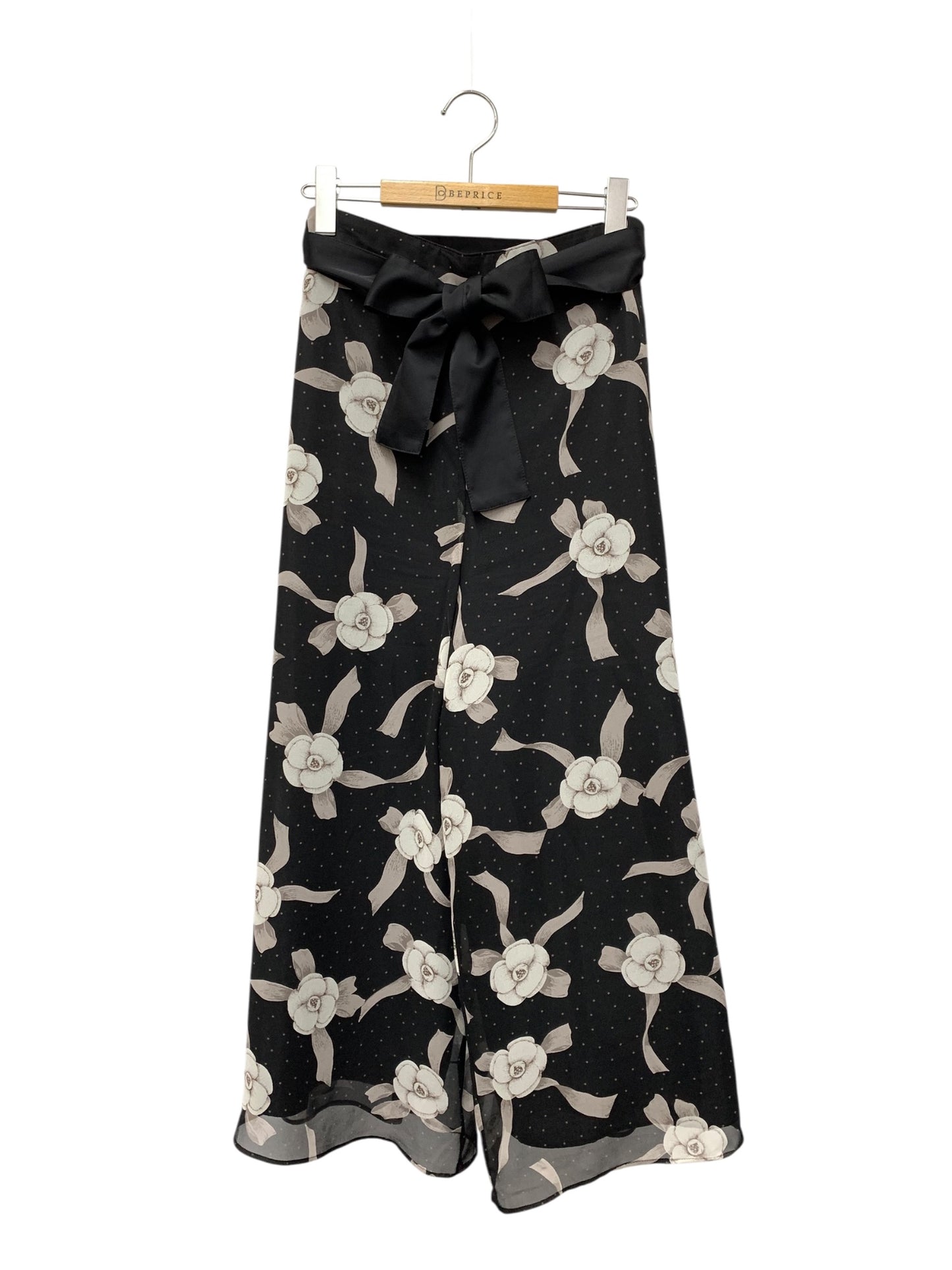 エムズグレイシー 416303 パンツ 40 ブラック カメリア フラワーモチーフ ワイド IT36ZJU2CRTC