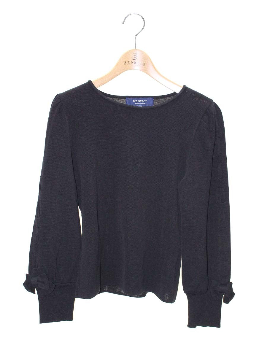 エムズグレイシー Sleeve Ribbon Knit 818516 ニット セーター 40 ブラック ストレッチ ITEP3PJ76GIG