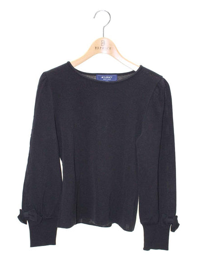 エムズグレイシー Sleeve Ribbon Knit 818516 ニット セーター 40 ブラック ストレッチ ITEP3PJ76GIG