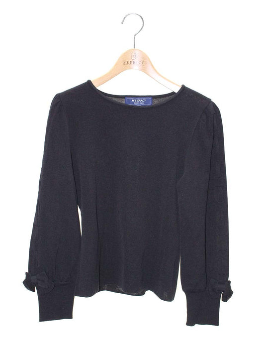 エムズグレイシー Sleeve Ribbon Knit 818516 ニット セーター 40 ブラック ストレッチ ITEP3PJ76GIG