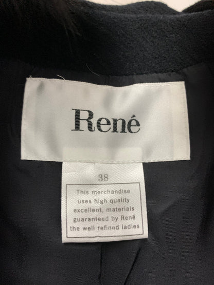 ルネ 6738740 ダウンジャケット 38 ブラック フード フォックスファー ウール IT75AHEYPK22