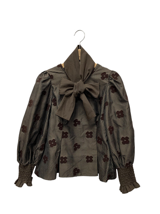 エムズグレイシー 310505 ブラウス 36 ブラウン ギンガムチェック お花モチーフ IT5P35NRYBDM