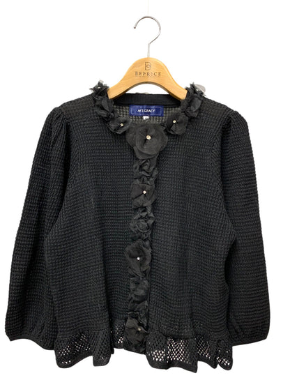エムズグレイシー 518509 カーディガン 40 ブラック 花 フリル ラインストーン レース メッシュ ITA83HA53HFO