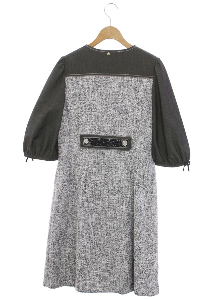 スーパービューティ ワンピース 40 グレー/ホワイト デニム パールワッペン ジップアップ ITII0716P22A