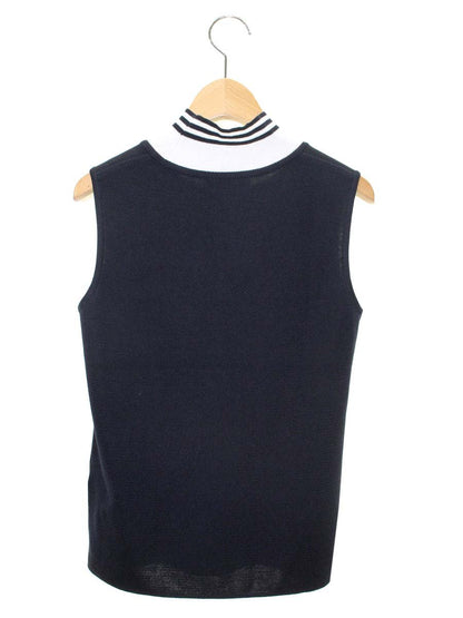 フォクシーニューヨーク No Sleeve Knit Top 40727 ニット 38 ネイビー ボーダーボトルネック IT5V31TWQUZH