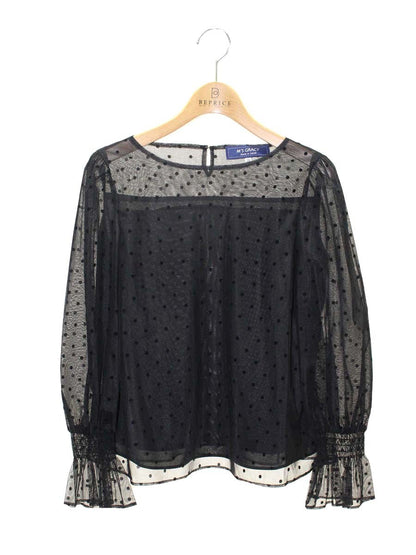 エムズグレイシー Tulle Blouse 010112 ブラウス 36 ブラック ドット 水玉 パフスリーブ ITTMAU6CFDFY