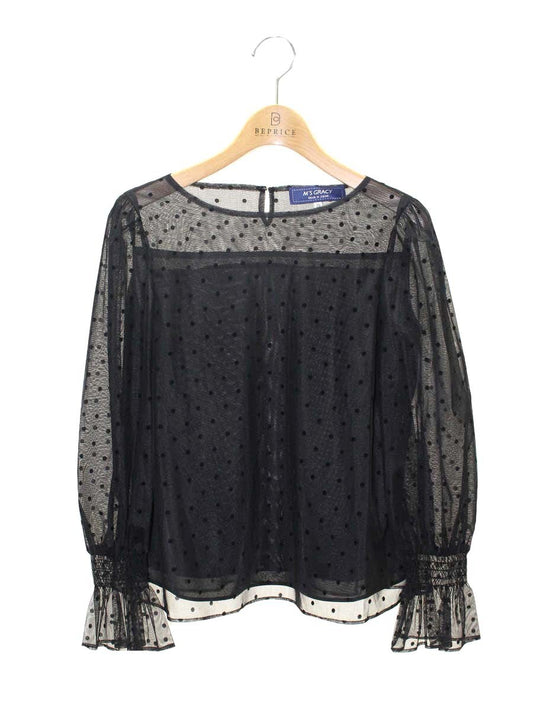 エムズグレイシー Tulle Blouse 010112 ブラウス 36 ブラック ドット 水玉 パフスリーブ ITTMAU6CFDFY