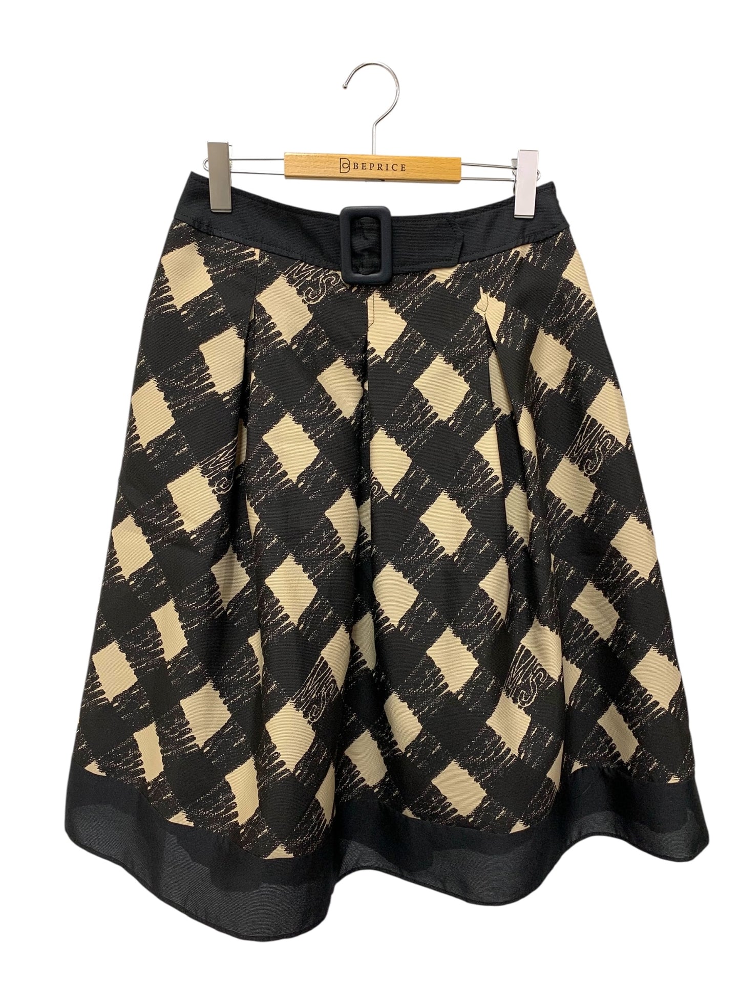 エムズグレイシー バイヤスチェックタック 517318 スカート 40 ブラック ITXBKMVM8ZI8