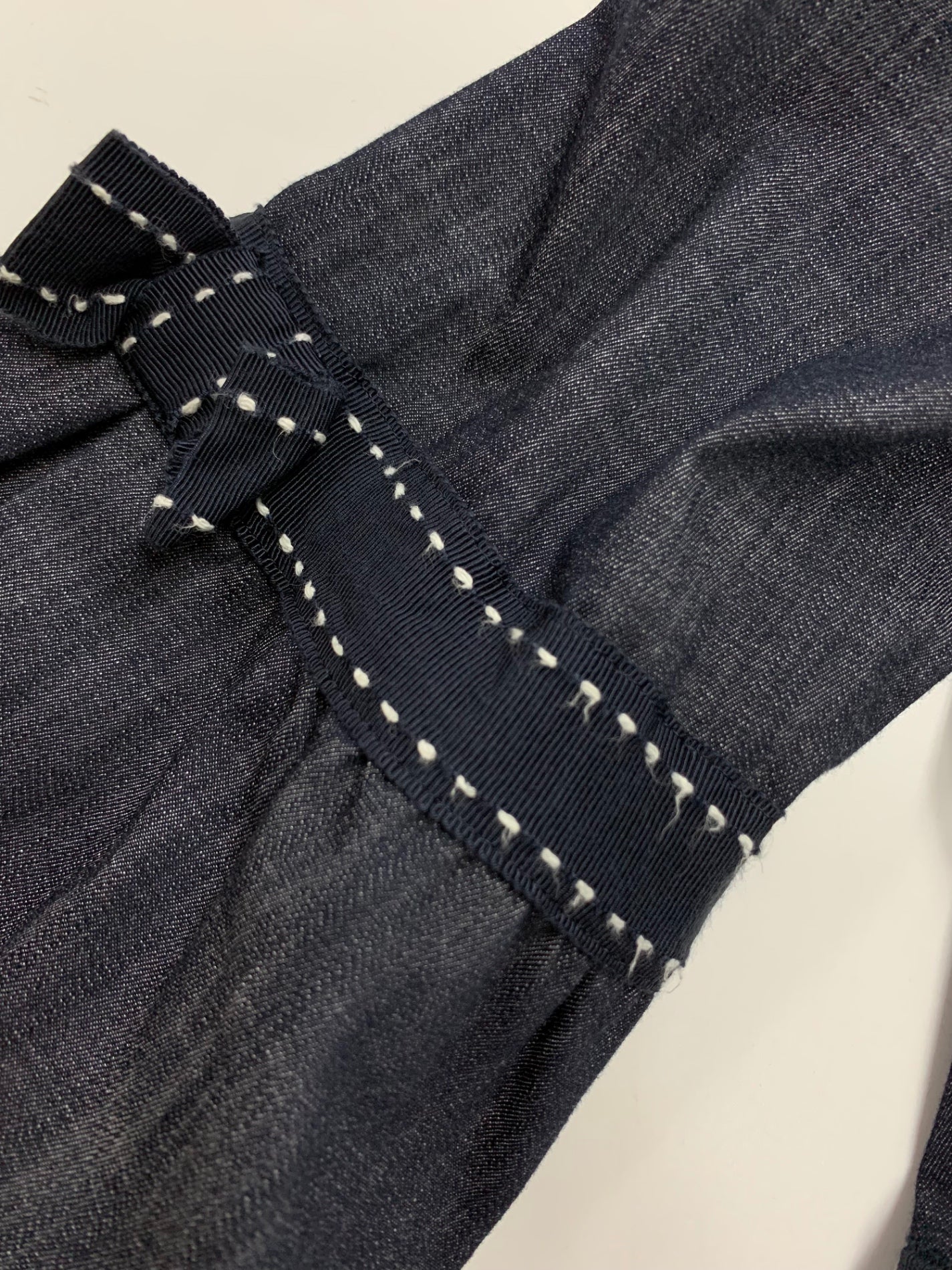 エムズグレイシー 224325/227346 スカートスーツ 38・36 ネイビー ノーカラー デニム リボン ITACT7YY5ODC