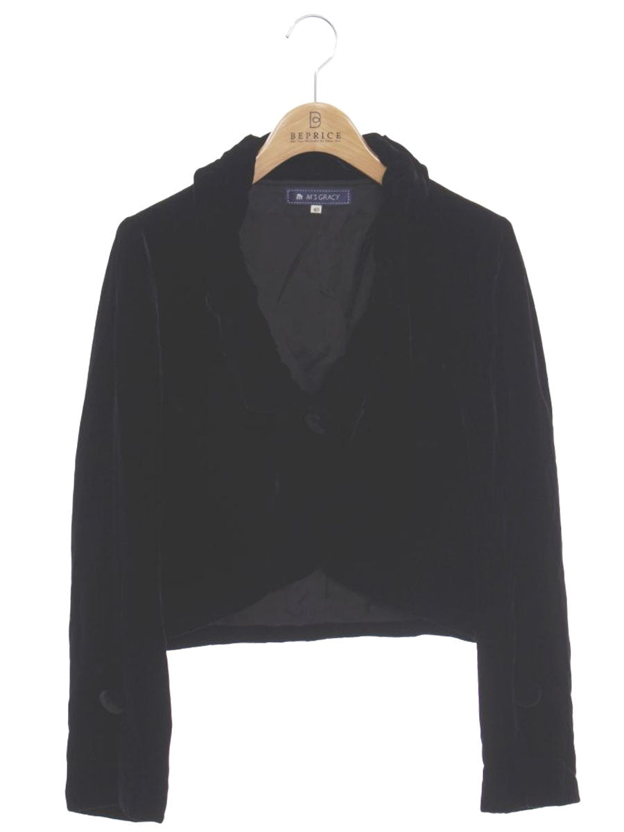 エムズグレイシー 524006 ジャケット 40 ブラック フリル ベロア ITDRXSFTGHPB