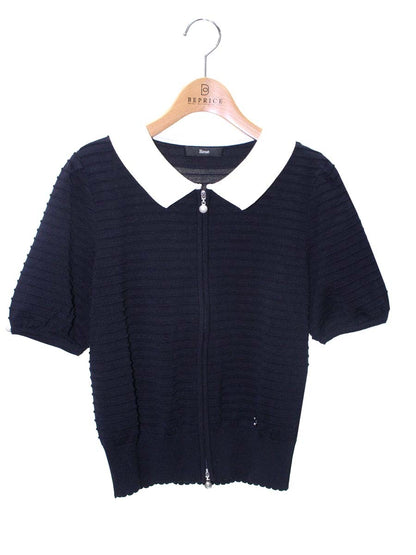 ルネ basic 5222150 カーディガン 36 ネイビー パール 襟 ITDWG35N93RJ