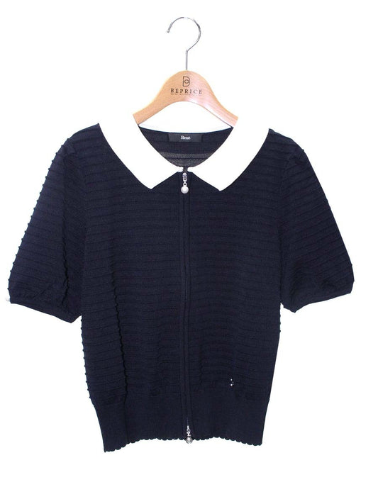 ルネ basic 5222150 カーディガン 36 ネイビー パール 襟 ITDWG35N93RJ