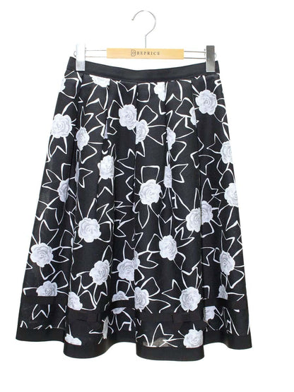 エムズグレイシー 217109 スカート 38 ブラック カメリア リボン ITMF6G27PJFA