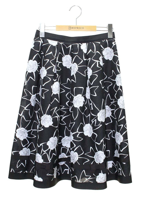 エムズグレイシー 217109 スカート 38 ブラック カメリア リボン ITMF6G27PJFA