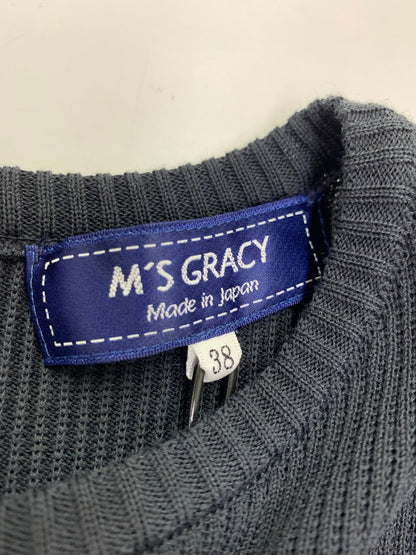 エムズグレイシー 211101 ワンピース 38 ブラック ニット リボン 異素材ミックス ITV1D5W1Y7Y8