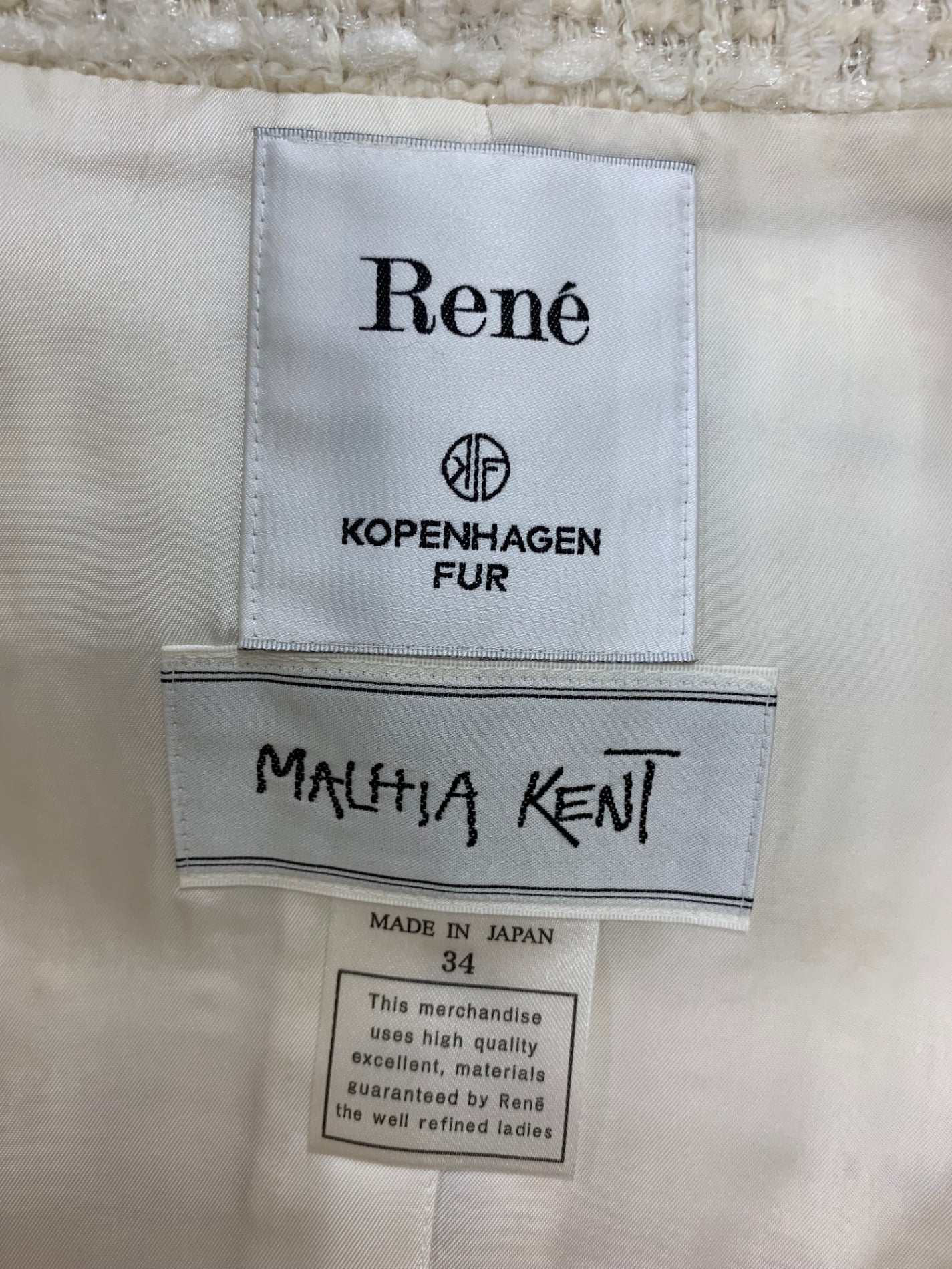 ルネ 6038090 コート 34 アイボリー コペンハーゲンミンクファー ツィード マリアケント ITGAF71302CW