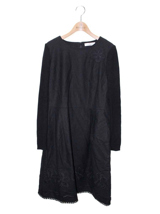 ギャラリービスコンティ 1428975 ワンピース 3 ブラック ウール カットワークフラワー IT2IOKQSNKLS