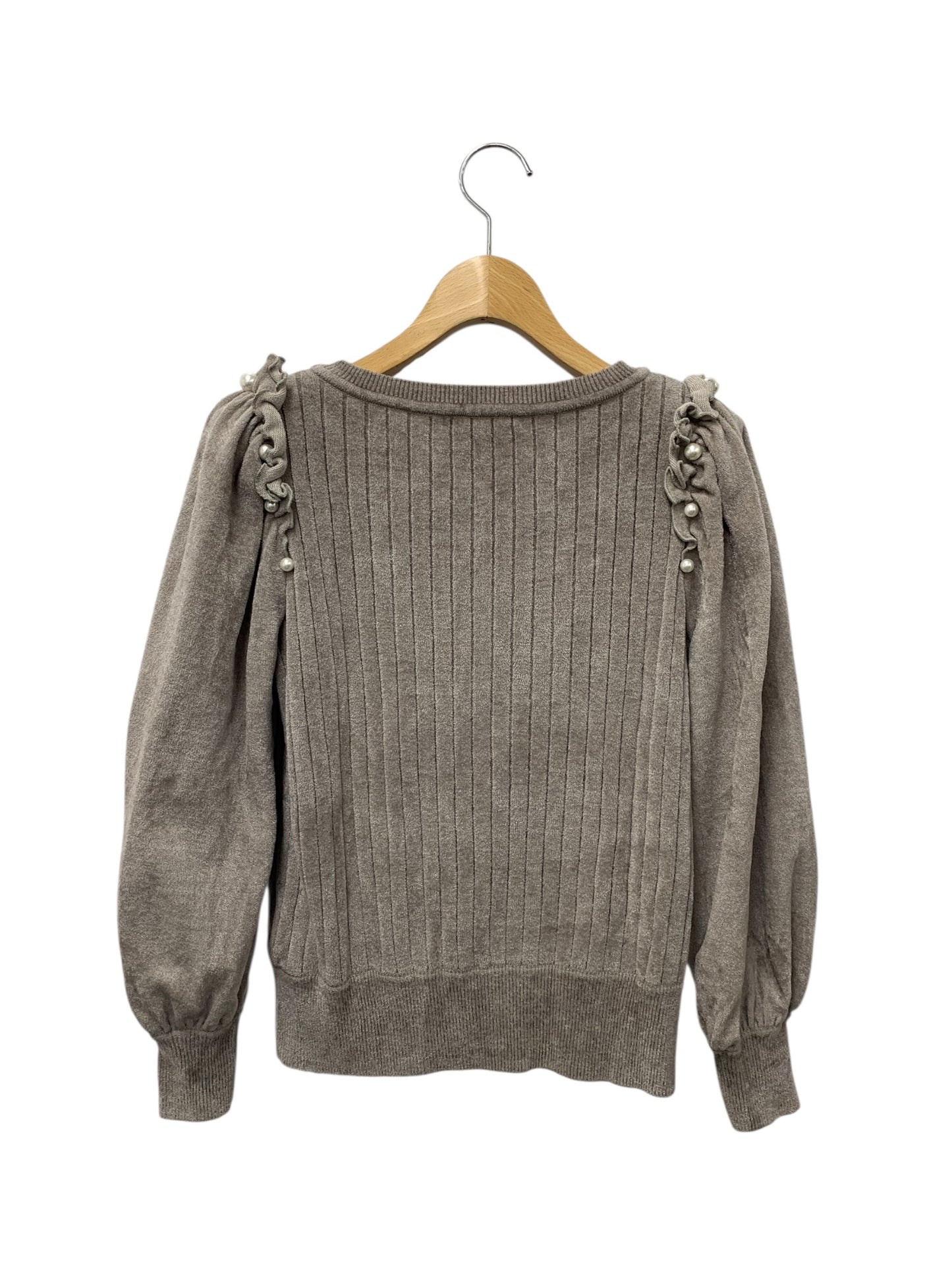 ルネ 6132487 ニット セーター 36 グレージュ パール ビジュー フリル ITBGIIIH35BC