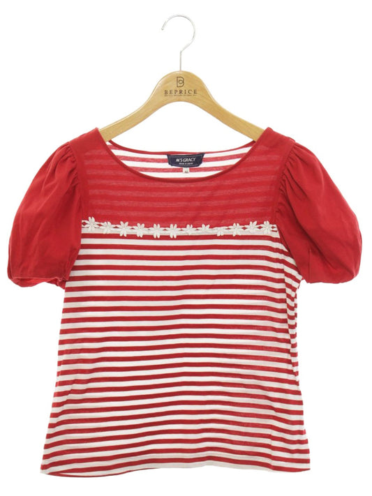 エムズグレイシー 215336 Tシャツ カットソー 40 レッド ボーダー フラワーモチーフ ITFJTT9RQSWA