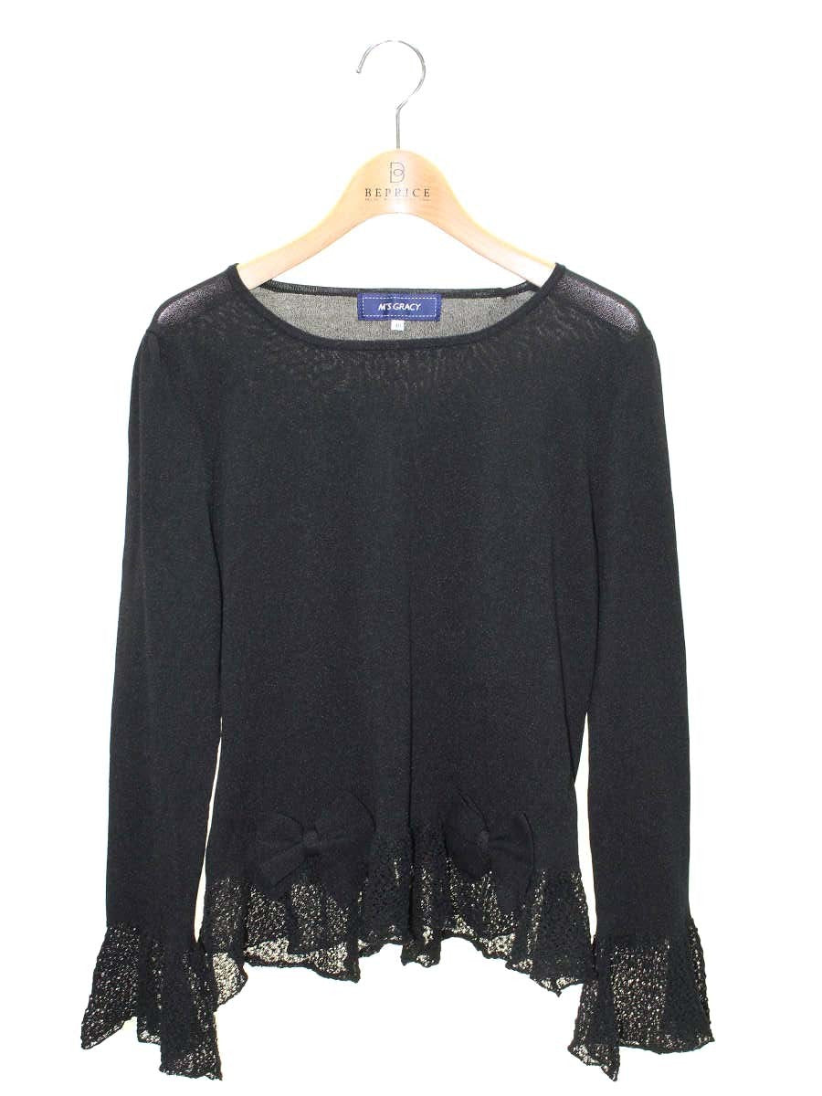 エムズグレイシー 818507 Tシャツ カットソー 40 ブラック リボン IT344APAS2VI