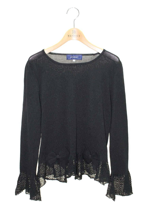 エムズグレイシー 818507 Tシャツ カットソー 40 ブラック リボン IT344APAS2VI