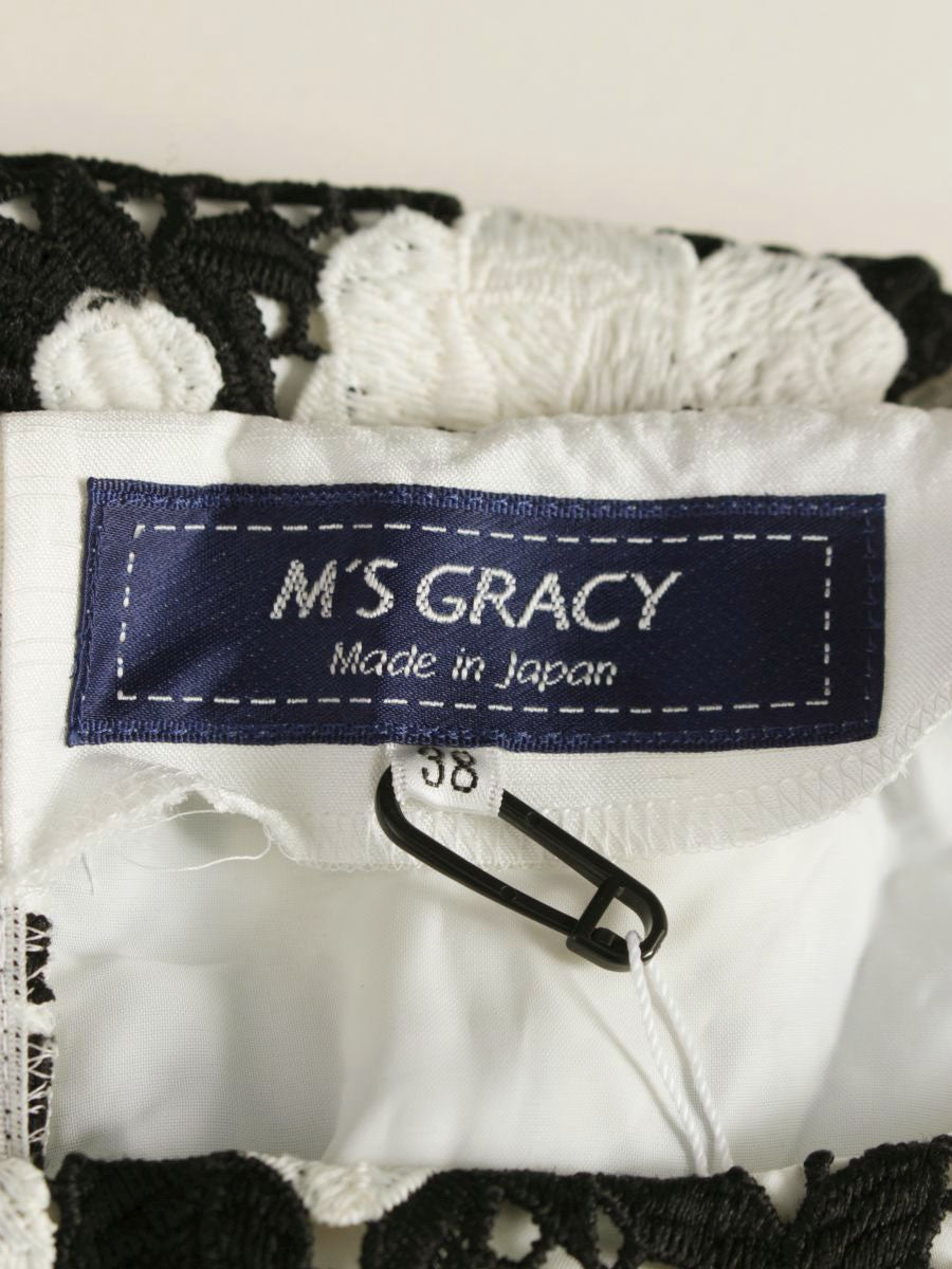 エムズグレイシー 811114 ワンピース 38 ホワイト/ブラック 花 リボン