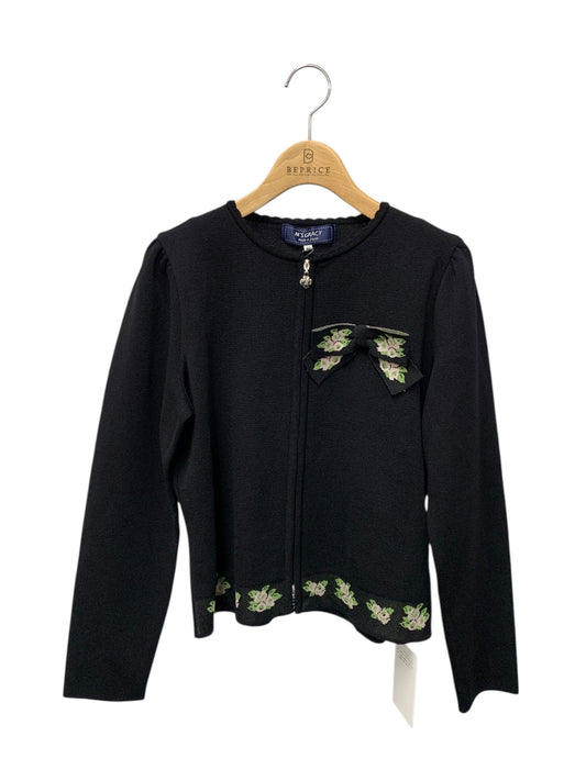 エムズグレイシー お花ジャガード入りジップアップニット 518517 42 ブラック ニット 花 リボン IT8KGF2G6Y2U
