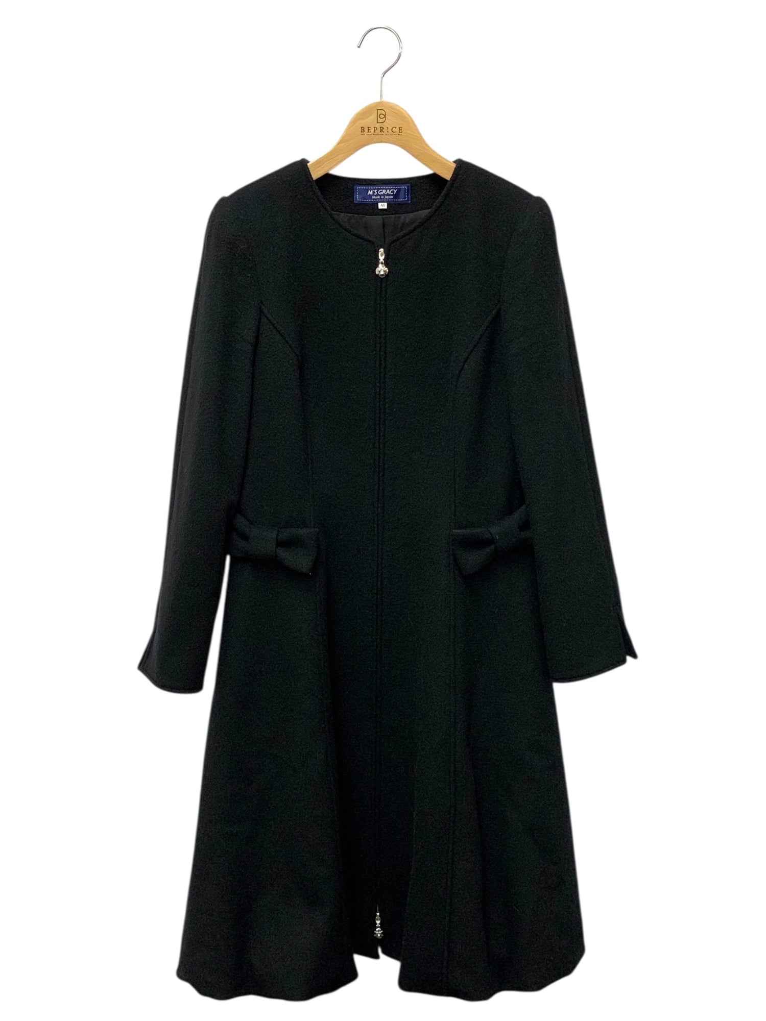 M'S GRACY ジップアップコート 40 エムズグレイシー Purple Coat 819526 コート 40 ブラック ノーカラー