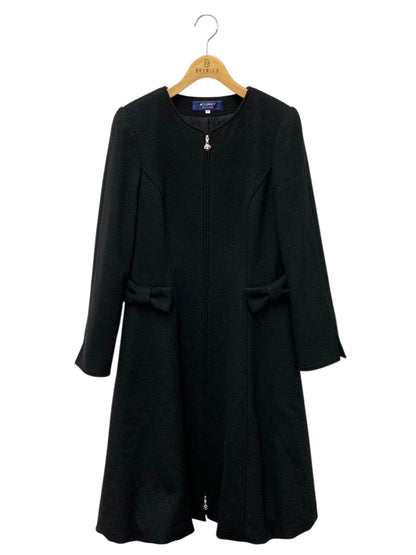 エムズグレイシー Purple Coat 819526 コート 40 ブラック ノーカラー ジップアップ リボン ITWXHDYAQDEY