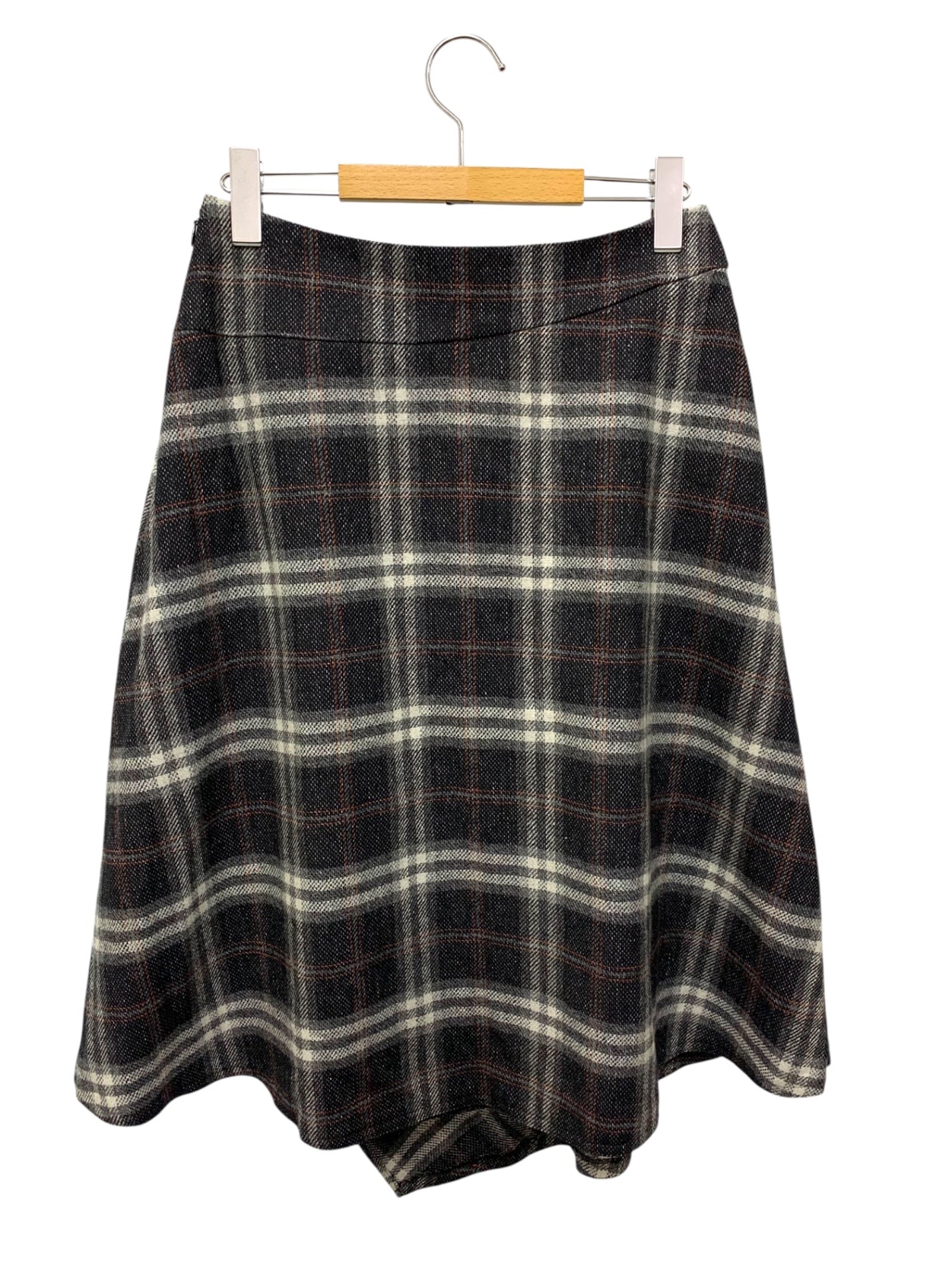 エムズグレイシー チェック柄 ラップ 417607 スカート 40 ブラック ウール混 ITPN0GBUG4OG 【SALE】