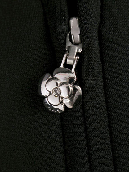 エムズグレイシー ジャケット 114101 カメリア ダブルジップ リボン 40 ブラック ITGG4ODHQB7S