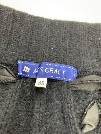 エムズグレイシー 028555 ポンチョ ブラック リボン ニット ファー ITW4G3E741RW