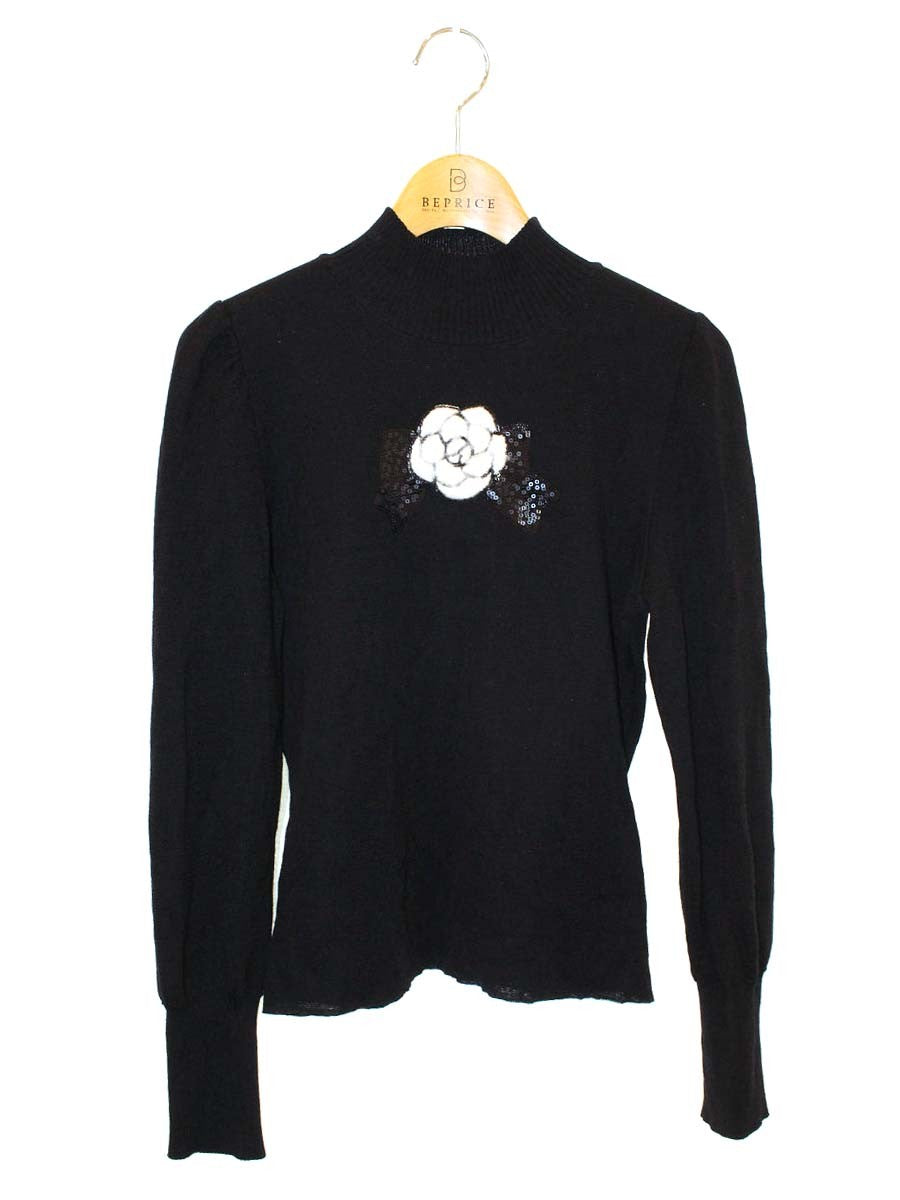 エムズグレイシー Camellia Motif Knit 818568 ニット セーター 38 ブラック フラワーモチーフ スパンコール ITHAS5MLZ8OI