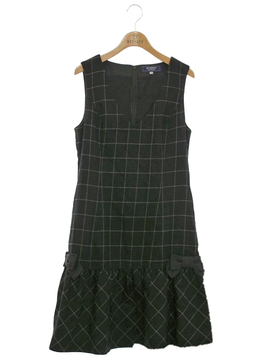 エムズグレイシー 011704 ワンピース 36 ブラック ウール混 リボン ITGVIDD2Y53C