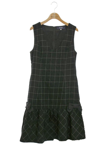 エムズグレイシー 011704 ワンピース 36 ブラック ウール混 リボン ITGVIDD2Y53C