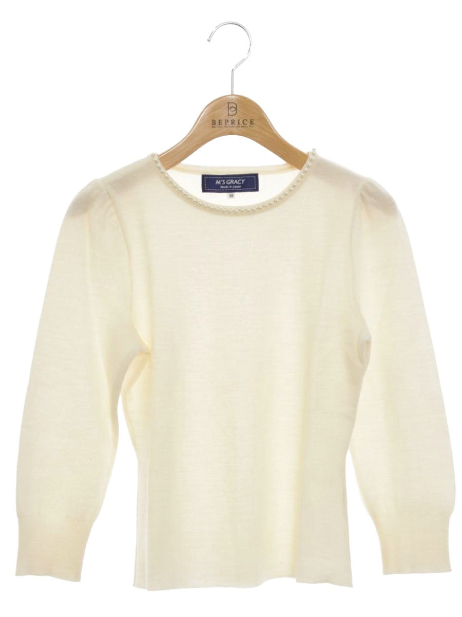 エムズグレイシー 728704 ニット セーター 38 ベージュ ウール パール ITBB0COU50KY