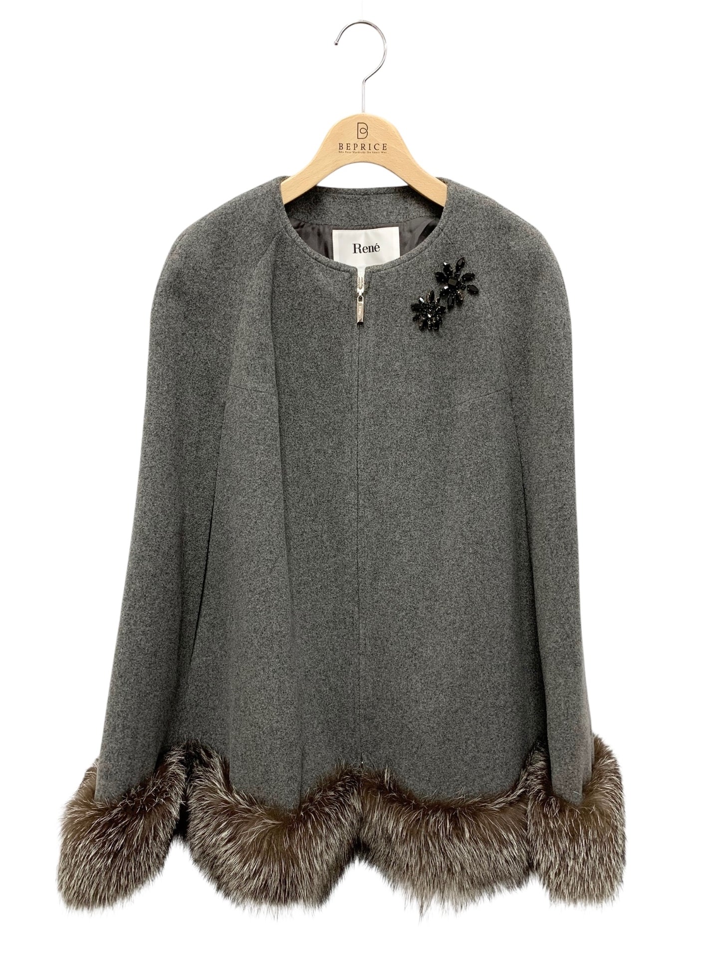 ルネ 6348140 ケープ 36 グレー ポンチョ フォックスファー ウール混 IT827137MWWW