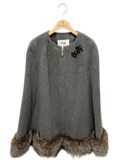 ルネ 6348140 ケープ 36 グレー ポンチョ フォックスファー ウール混 IT827137MWWW