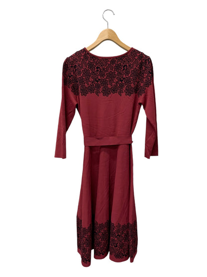 エムズグレイシー Burgundy Knit Dress 818518 ワンピース 40 レッド ニット 花柄 IT72UGE81Y84