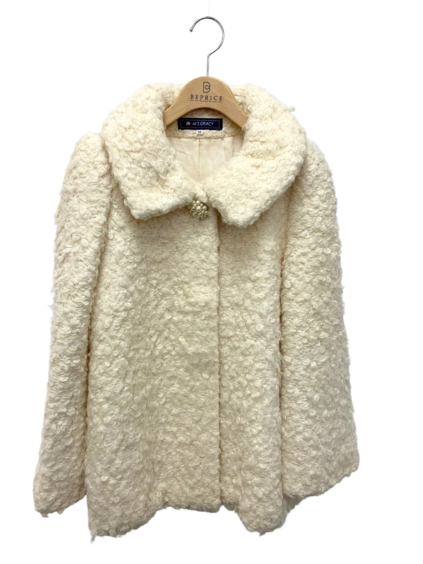 エムズグレイシー 529529 ショートコート 38 アイボリー パールボタン プードルコート ITLCTVV0676A