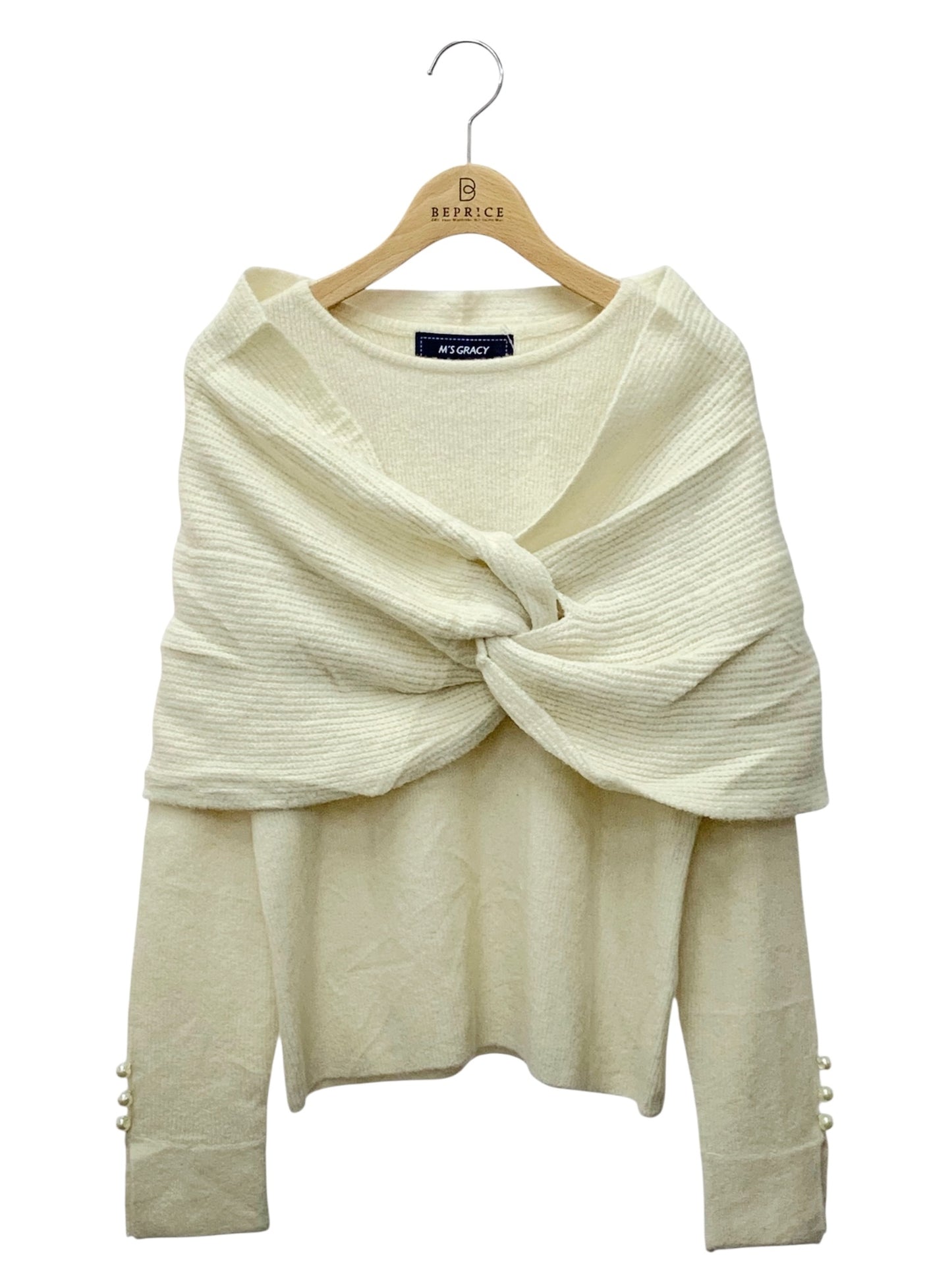 エムズグレイシー Off Shoulder Knit 818596 ニット 40 アイボリー ウール混 ITZ3ZZ984768 【SALE】