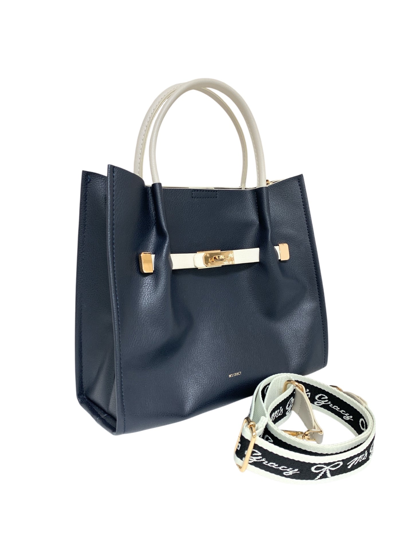 エムズグレイシー 594102 トートバッグ ネイビー ベルト付き ITOHEDY0HHGN
