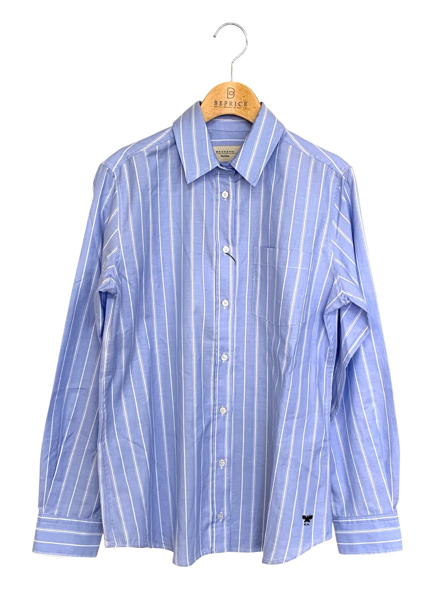 ウィークエンドマックスマーラ 511601236 シャツ 40 ブルー ストライブ ワンポイント バタフライ ITEHGWXQTVYI